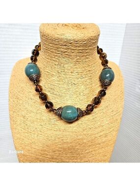 Premier Designs Aztec Glass Jadeite & Amber Glass Beads Statement Necklace